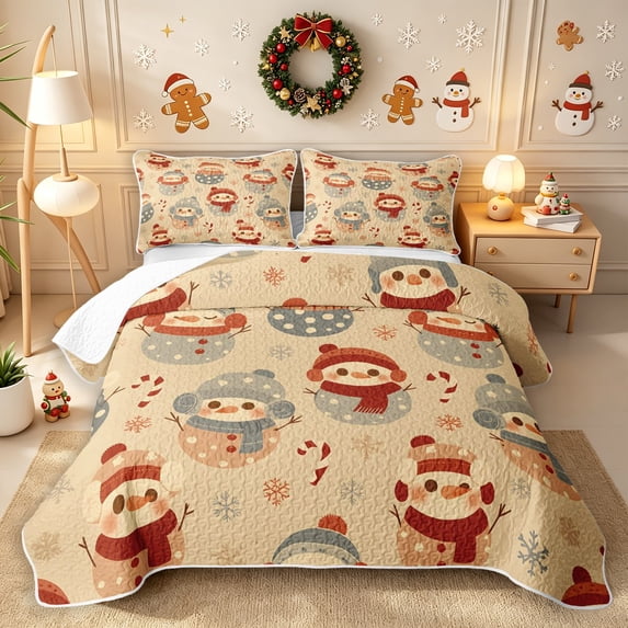 Erosebridal Cartoon Winter Snowman Twin Quilt Set 2 Pieces,Happy Xmas Twin Coverlet Set,Khaki,1 Bedspread and 1 Pillowcase