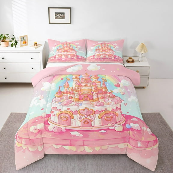 Erosebridal Castle Comforter Sets Twin Size,Dreamy Rainbow Comforters & Duvets,Gradient Clouds Stars Hearts Print Bedding Twin Comforter Set For Princess,Breathable Room Decor Reversibleļ¼2-Piece