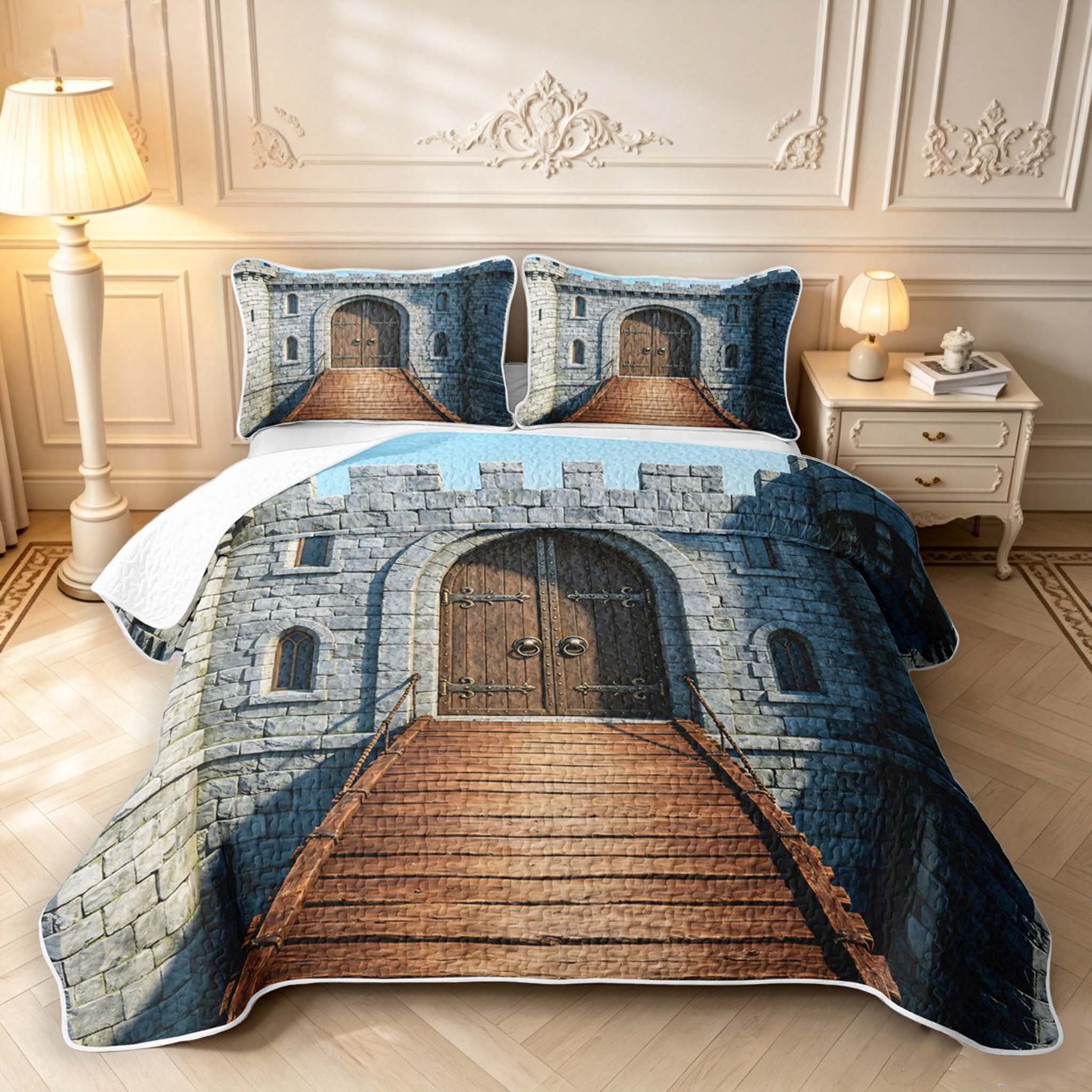 Erosebridal Castle Drawbridge Quilt King,Vintage Wooden Gate King ...