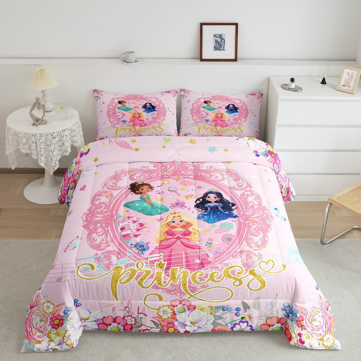 Erosebridal Castle Princess Bedding Twin Comforter Set, Girly Flower ...