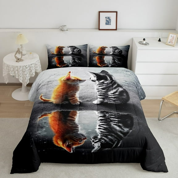 Erosebridal Cat Bedding Full Comforter Set for Teens, Kawaii Animal Down Comforter, Pet Lover Reversible Comforters & Duvets, Ultra Soft Room Decoration, 3 Pieces