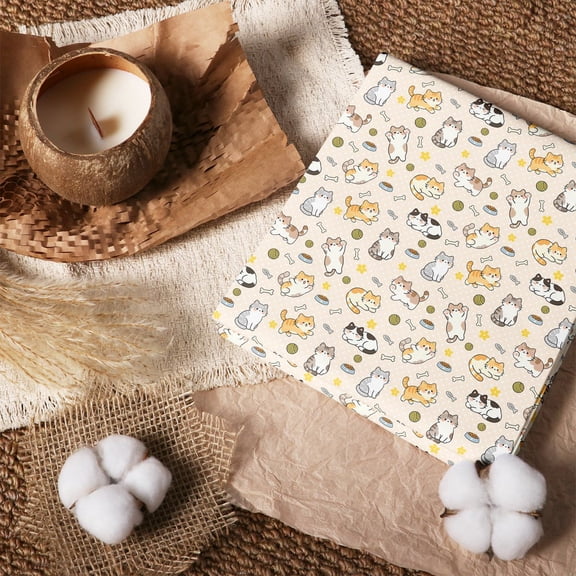 Erosebridal Cat Print Latte 100% Cotton Fabric by the Yard 3 Yards, Cozy Pets Room Decor Fabric by the Yard