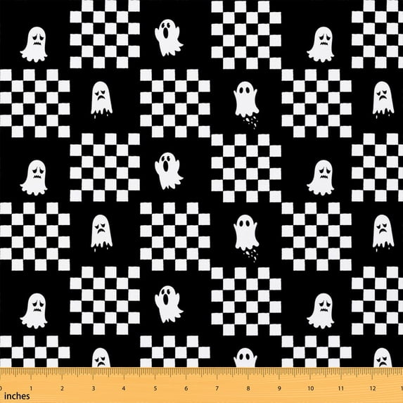 Erosebridal Checkerboard Ghost Fabric by the Yard 2 Yards, Halloween Spooky Spirit Pattern Sewing Fabric