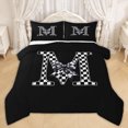 thumbnail image 1 of Erosebridal Checkered Bow Letter M Queen Comforter Set for Girls, Black White Ribbon Bedding Comforter Set, Black Reversible, 3 Pieces, 1 of 6