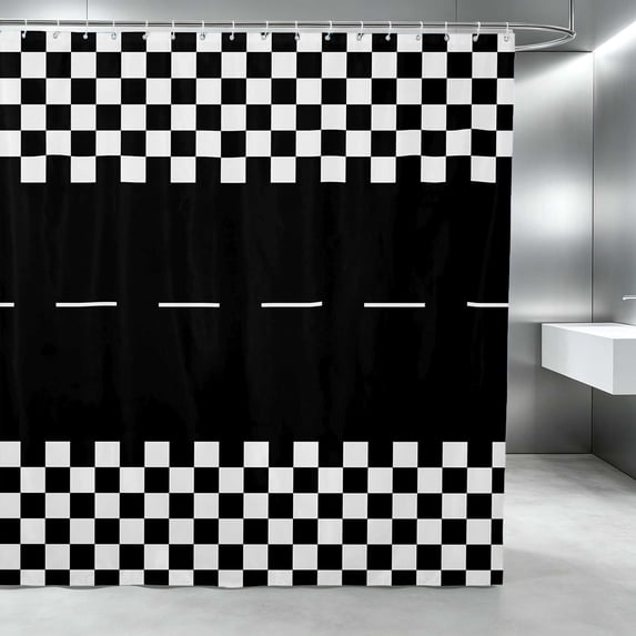 Erosebridal Checkered Flag Shower Curtain 72Wx72L, Racing Bathroom Curtain, Black White Checkered