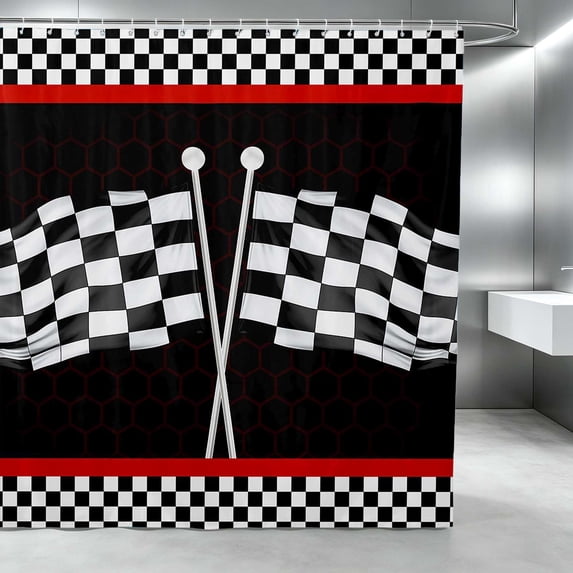 Erosebridal Checkered Flag Shower Curtain 72Wx78L, Racing Bath Curtain, Crossed Flags Black