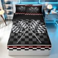 thumbnail image 1 of Erosebridal Checkered Flag Zipper Twin Comforter Sets with Fitted Sheet and 2 Pillowcases, Racing Zipper Bedding Set, Crossed Flags Red, Black Reversible, 1 of 7