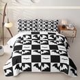 thumbnail image 1 of Erosebridal Checkered Halloween Bat Quilt Full for Boys Girls, Abstract Chess Grid Full Bedspread Sets, Black White, 3-Piece, 1 of 7