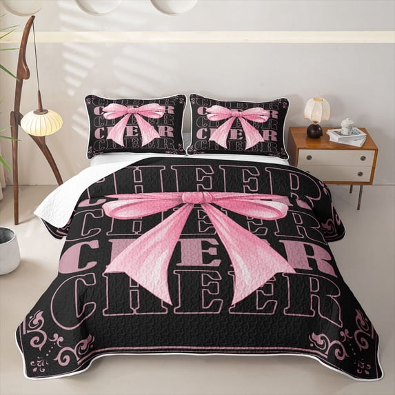 Erosebridal Cheerleader Bow Tie Twin Quilt Set for Teens,Girls Gymnastics Cheer Team Twin Coverlet Set