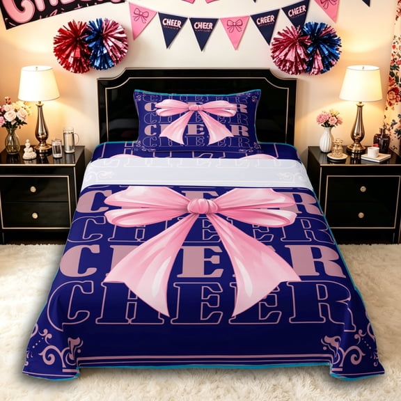Erosebridal Cheerleader Bow Tie Twin Sheet Sets 3pcs for Teens,Girls Gymnastics Cheer Team Bedding,Luxury Bedroom Decor