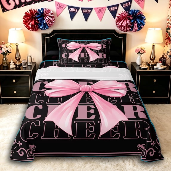 Erosebridal Cheerleader Bow Tie Twin Sheet Sets 3pcs for Teens,Girls Gymnastics Cheer Team Bedding,Microfiber Bedroom Decor