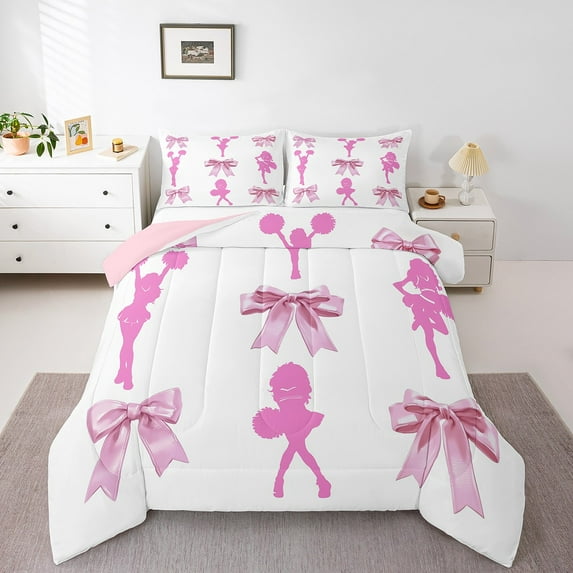 Erosebridal Cheerleading Cheerleader Bedding Sets Full with Comforter,Cheer Team Duvet Insert,Kawaii Bow Comforter Sets Full Size,Breathable Dreamy Room Decoration,Reversible,3-Piece