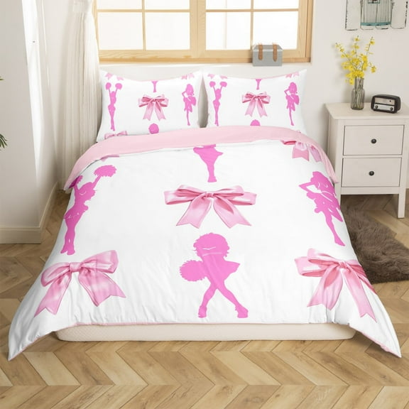 Erosebridal Cheerleading Cheerleader Comforter Cover Twin,Cheer Team Bedding Twin Size,Kawaii Bow Duvet Cover Twin,Breathable Dreamy Room Decoration(No Comforter),Reversible,3pcs