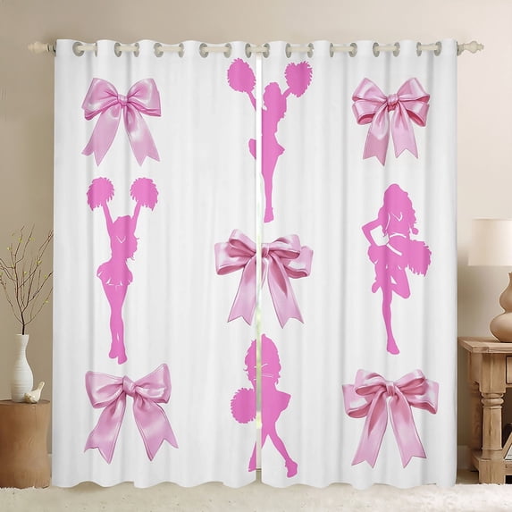 Erosebridal Cheerleading Cheerleader Curtains Pack of 2 (42Wx63L),Cheer Team Black Out Curtains,Kawaii Bow Curtains for Living Room,Dreamy Room Decoration