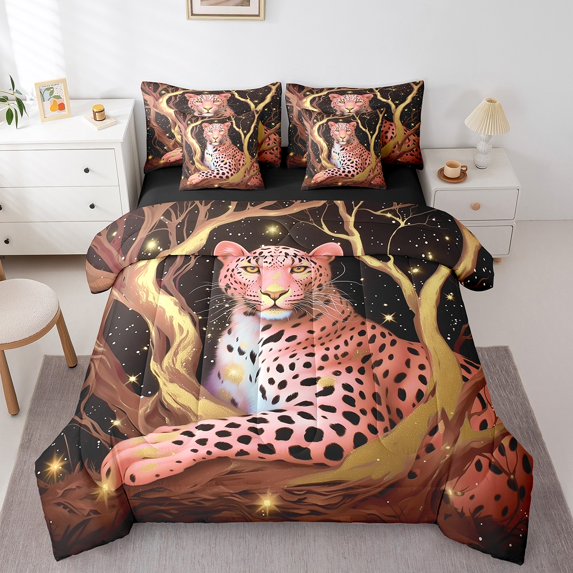 Erosebridal Cheetah Bedding Sets Twin Size, Twinkling Stars Comforter Sets with Sheets, Orange Black Decor