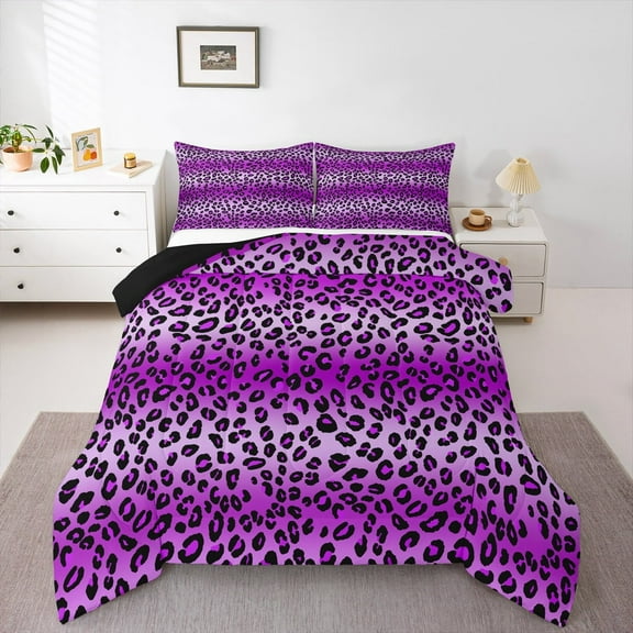 Erosebridal Cheetah Leopard Print Bedding Sets Full with Comforter, Purple Bedding Full Comforter Set, Modern Fashion Reversible Duvet Insert, Ultra Soft Bedroom Decorative, 3pcs