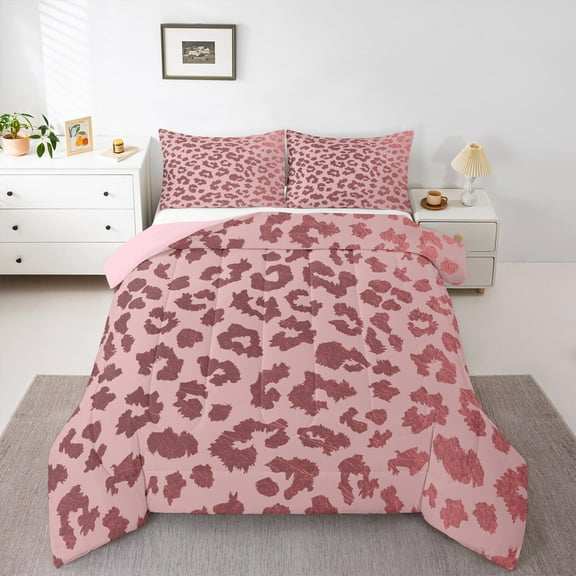 Erosebridal Cheetah Leopard Print Bedding Sets King with Comforter, Light Pink Bedding King Comforter Set, Modern Fashion Reversible Duvet Insert, Lightweight Room Decor, 3pcs