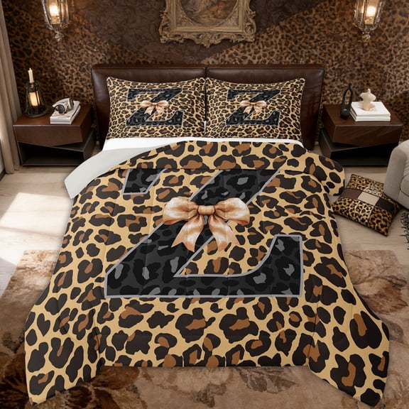 Erosebridal Cheetah Monogrammed Z Kids Full Size Comforter Sets, Leopard Print Bedding Sets, 3-Piece