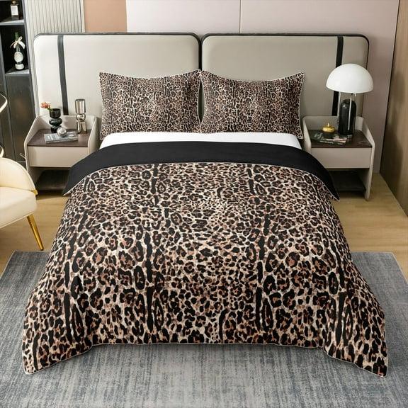 Erosebridal Cheetah Print 100% Cotton Duvet Cover Full Size, Brown Bedding Sets Full Size, Leopard Animal Reversible Bedding Full Size, Ultra Soft Bedroom Decorative, 3-Piece（No Comforter）