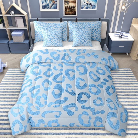 Erosebridal Cheetah Print Bed in a Bag Full Size,Safari Animal For Teens Youth Bed Set,Farmhouse Blue Bedding Full Size,Ultra Soft Bedroom Decoration Reversible,7-Piece