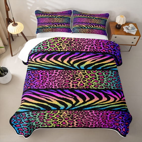 Erosebridal Cheetah Print Bed Spread Queen for Girls, Pink Purple Queen Coverlet Set, 3 Pieces
