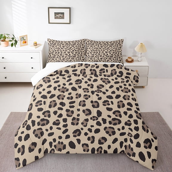 Erosebridal Cheetah Print Bedding Sets Full with Comforter,Brown Leopard Print Duvet Insert,Wild Animal Decor,Ultra Soft,3pcs