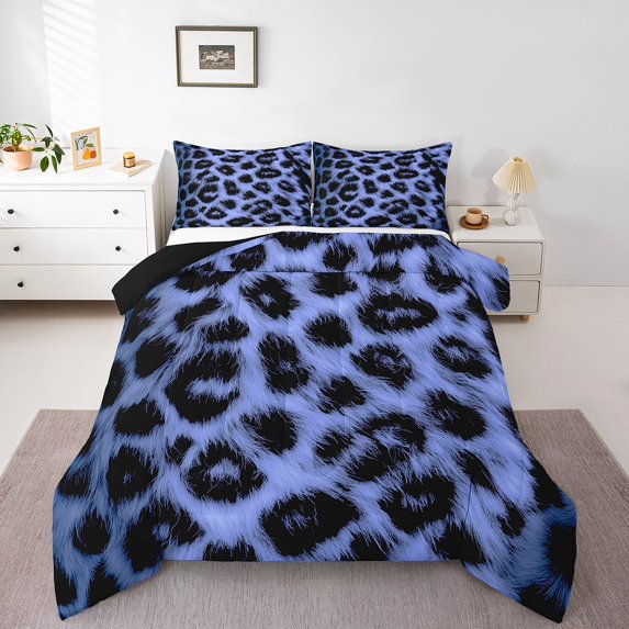 Erosebridal Cheetah Print Bedding Sets Queen with Comforter, Safari Animal Duvet Insert, Blue Black, 3-piece