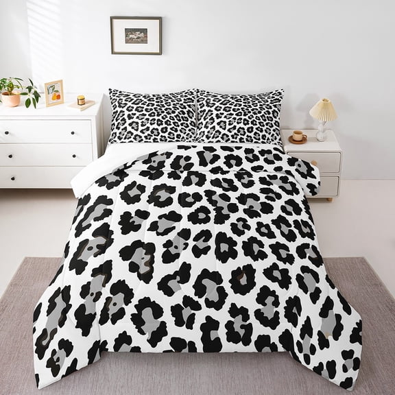 Erosebridal Cheetah Print Bedding Twin Comforter Set,Leopard Print Down Comforter,Wild Animal Decor,Grey White,Lightweight,2-Piece