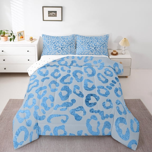Erosebridal Cheetah Print Bedding Twin Comforter Set,Safari Animal For Teens Youth Down Comforter,Farmhouse Blue Bedding Sets Twin with Comforter,Ultra Soft Bedroom Decoration Reversible,2-Piece