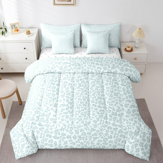 Erosebridal Cheetah Print Bedding Twin Size, Blue Bedding Sets Twin Size, Female Leopard Print Reversible Bed Set, Lightweight Bedroom Decoration, 7pcs