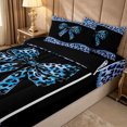 thumbnail image 1 of Erosebridal Cheetah Print Bow Zipper Twin Comforter Sets with Fitted Sheet and 2 Pillowcases for Girls, Blue Crystal Leopard Zipper Bedding Set, Black Reversible, 4-Piece, 1 of 7