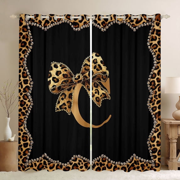 Erosebridal Cheetah Print Bowtie Black Out Curtains For Women Girls,Letter C Monogrammed Curtains Pack of 2 (42x63 Each) For Kids