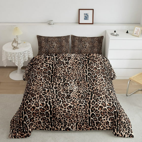 Erosebridal Cheetah Print Comforter Sets King Size, Brown Comforters & Duvets, Leopard Animal Reversible Duvet Insert, Ultra Soft Bedroom Decorative, 3-Piece