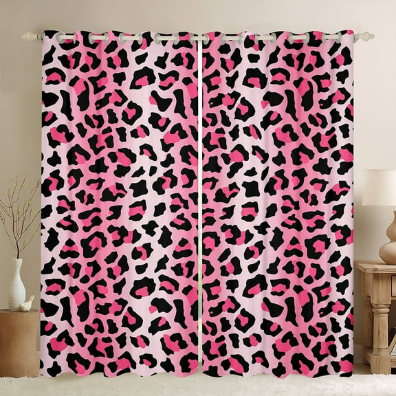 Erosebridal Cheetah Print Curtains for Living Room, Pink 30%-50% Blackout Curtains Set of 2 (38x45), Leopard Animal Decor