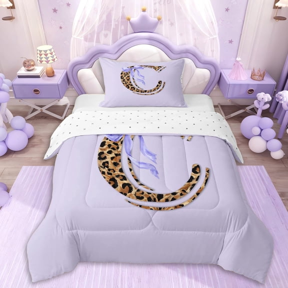 Erosebridal Cheetah Print Personalized C Initial Twin Comforter Sets 3-Piece,Kawaii Ribbon Bowtie Bedding Set For Teens Girls,Ultra Soft Home Decor