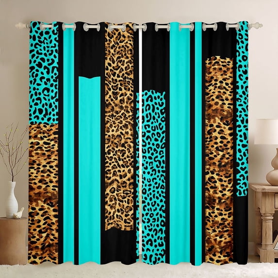 Erosebridal Cheetah Print Women Blackout Curtains Set of 2 (52x84 Each),Blue Leopard Striped Brown Animal Texture Window Curtains For Adult