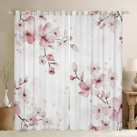 Erosebridal Cherry Blossom Sakura Curtains and Drapes (52Wx84L),Japanese Style Curtains Pack of 2 (52Wx84L),Floral Decoration