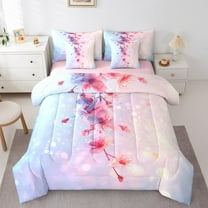 Erosebridal Cherry Blossoms Bedding Sets Twin Size, Pink Flower Comforter Sets with Sheets, Dreamy Watecolor Reversible Bed Set, Super Cozy Bedroom Decor, 7-Piece