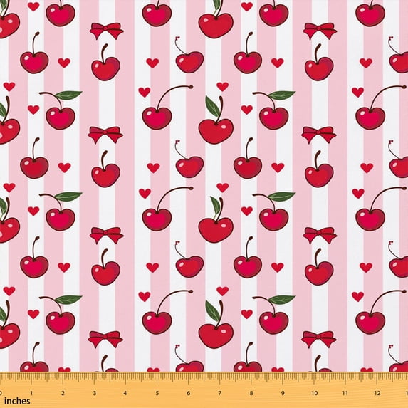 Erosebridal Cherry Motif Fabric by the Yard 1 Yard Sweet Cherry Home Decor Fabric by the Yard, Light Pink
