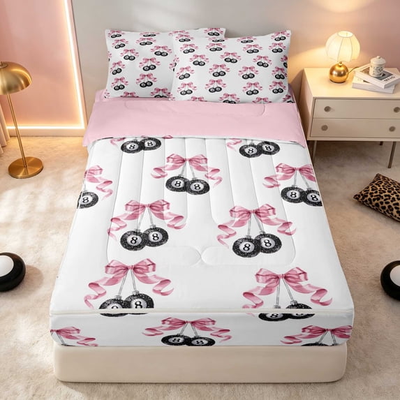 Erosebridal Cherry Zipper Twin Comforter Sets with Fitted Sheet and 2 Pillowcases Blush Zipper Bedding Set, Blush Cherry, Pink Reversible