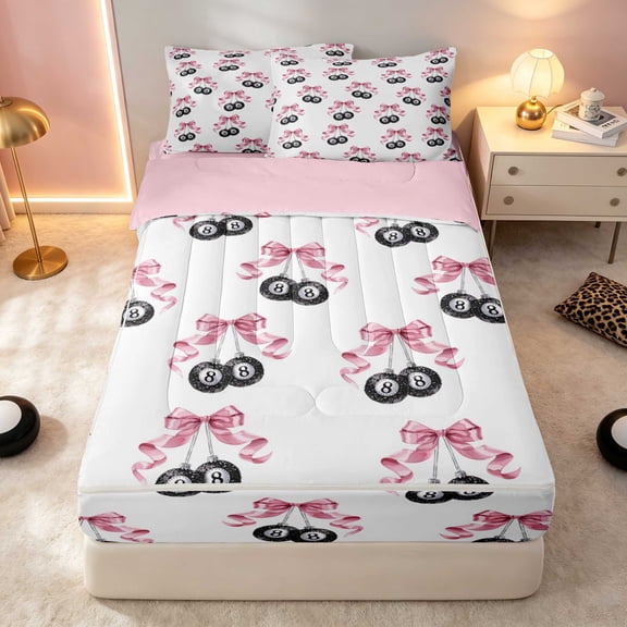 Erosebridal Cherry Zipper Twin Comforter Sets with Fitted Sheet and 2 Pillowcases Blush Zipper Bedding Set, Blush Cherry, Pink Reversible