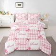 thumbnail image 1 of Erosebridal Chic Bow Comforter Sets Full Size,Pink White Plaid Print Comforters & Duvets,Cute Bow-Tie Bedding Full Comforter Set For Teens,Microfiber Bedroom Decor Reversible,3 Pieces, 1 of 8
