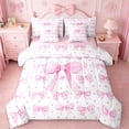 thumbnail image 1 of Erosebridal Chic Bow Tie 7-Piece Twin Bedding Sets For Kids,Pink Girly Bowknot Bedding Comforter Set,Pink Reversible, 1 of 7