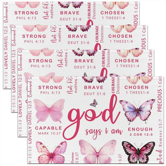Erosebridal Chic Butterfly Place Mats Set of 4 for in Door Dinning, Inspirational Words Placemats Set of 4, Pastel Pink Decor