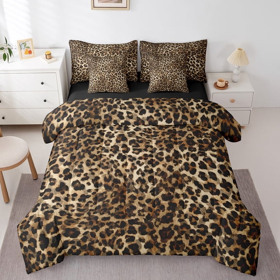 Erosebridal Chic Cheetah Bed in a Bag Full size, Leopard Print Bed Set, Teenager Adult Reversible Bedding Full Size, Super Cozy Room Decorative, 7 Pieces