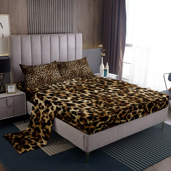 Erosebridal Chic Cheetah Bed Sheets Set King Size, Leopard Print Bedding King Size, Teenager Adult Sheet Set King, Super Cozy Room Decorative, 4 Pieces
