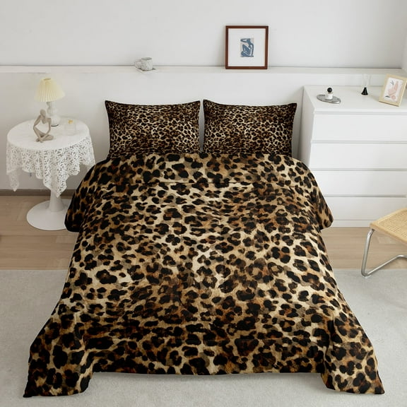 Erosebridal Chic Cheetah Bedding King Comforter Set, Leopard Print Down Comforter, Teenager Adult Reversible Comforter Sets King Size, Super Cozy Room Decorative, 3 Pieces