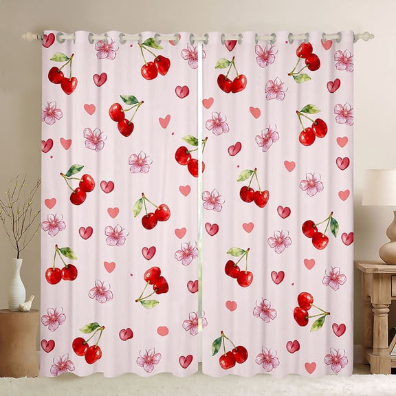Erosebridal Chic Cherry Blossoms Curtains Pack of 2 (42x84 Each) for Girls, Cherry Print Curtains Blackout