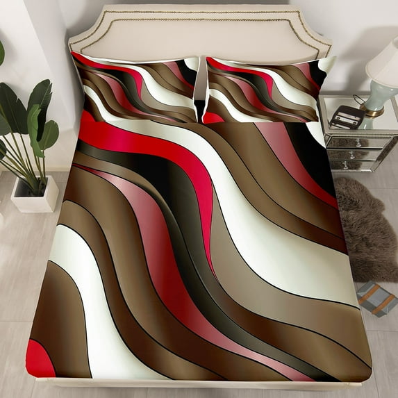Erosebridal Chic Geometric Fitted Sheet Queen, Modern Stripe Bedding Set Queen Size, Abstract Bedroom Decor, 3 Pieces(No Top Sheet)