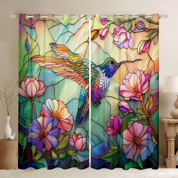 Erosebridal Chic Hummingbird Black Out Curtains for Girls, Pink Flower Floral Curtains Pack of 2 (42x63 Each)